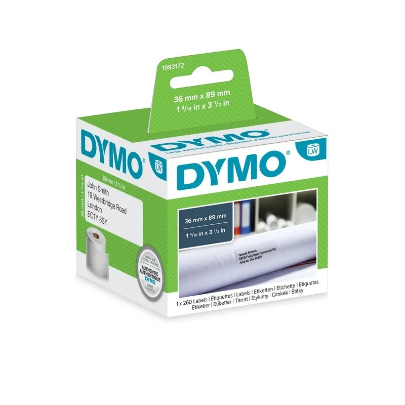 Dymo White Black Print Label Roll 89 mm Width 260 Labels Per Roll S0722400