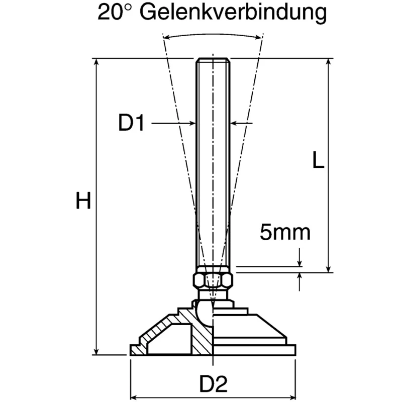 Nu-Tech Engineering Stainless Steel Adjustable Foot M16 Thread 70 mm Diameter 1500 kg Static Load Capacity 10 ° A095/005