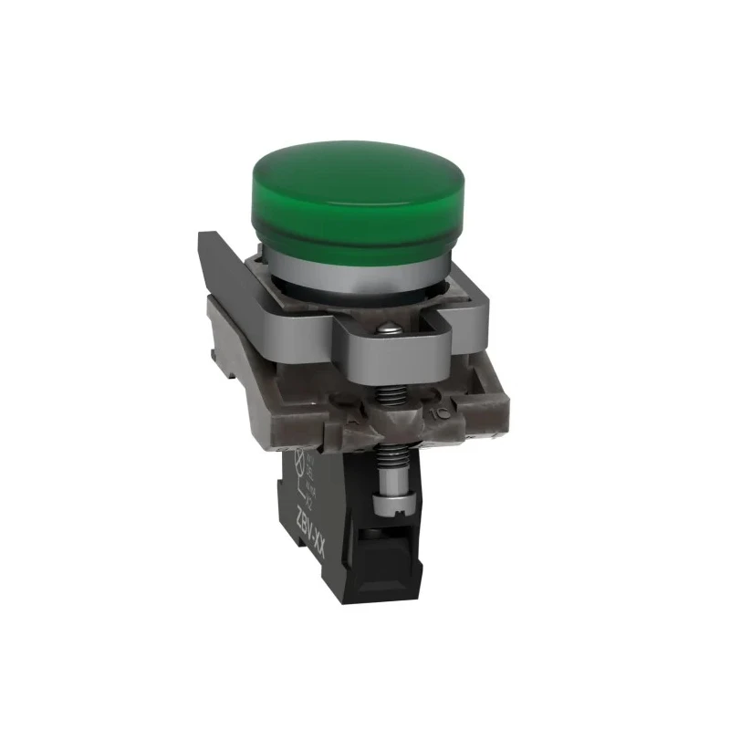 Schneider Electric Panel Mount Green LED Pilot Light Harmony XB4 22 mm Cutout 240V AC Metal Body Round XB4BVM3