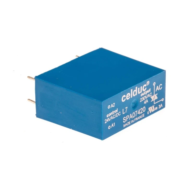 Celduc SP Series Solid State Relay, 4 A Maximum Load Current, PCB Mount, 275V AC Load, 12-30V AC/DC Control SPA07420