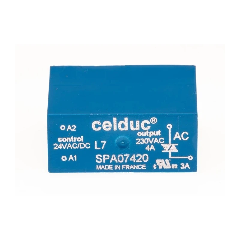 Celduc SP Series Solid State Relay, 4 A Maximum Load Current, PCB Mount, 275V AC Load, 12-30V AC/DC Control SPA07420