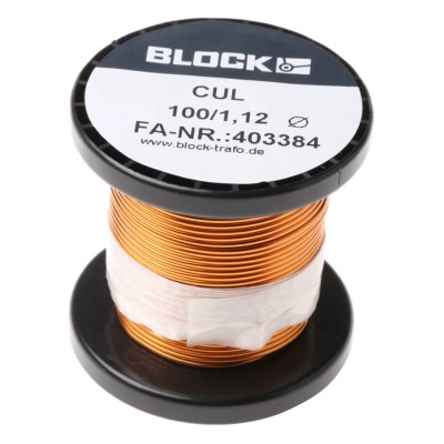 Block Enamelled Copper Wire 1.12 mm Outside Diameter 1.1 mm² Cross Section 9 m Length CUL100/1.12