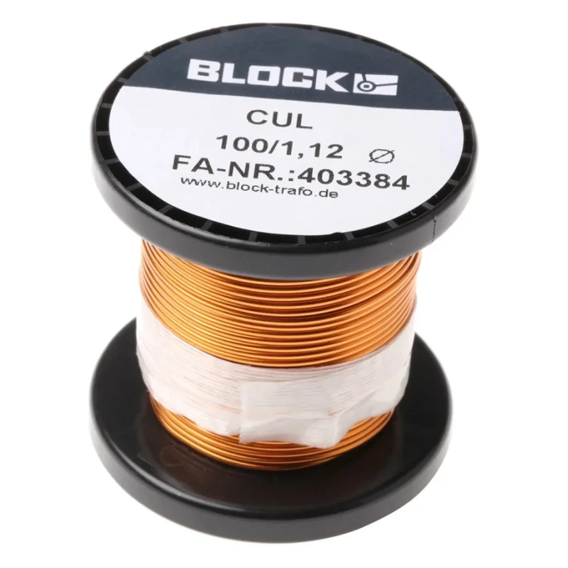 Block Enamelled Copper Wire 1.12 mm Outside Diameter 1.1 mm² Cross Section 9 m Length CUL100/1.12