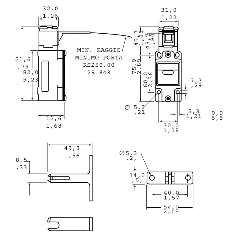NEUTRAL Technologies GKB Die Cast Zinc Epoxy Coated Safety Interlock Switch, Keyed, IP67, 250V DC, 600V AC GKBC1L7