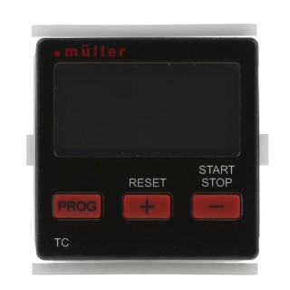Muller Panel Mount Black Digital Timer, 230V AC, 50-60Hz, 9h 59m 59s Max, Plastic Case, DIN EN 60529 TC 14.21 230V 50-60HZ