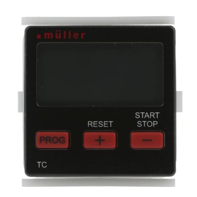 Muller Panel Mount Black Digital Timer, 230V AC, 50-60Hz, 9h 59m 59s Max, Plastic Case, DIN EN 60529 TC 14.21 230V 50-60HZ