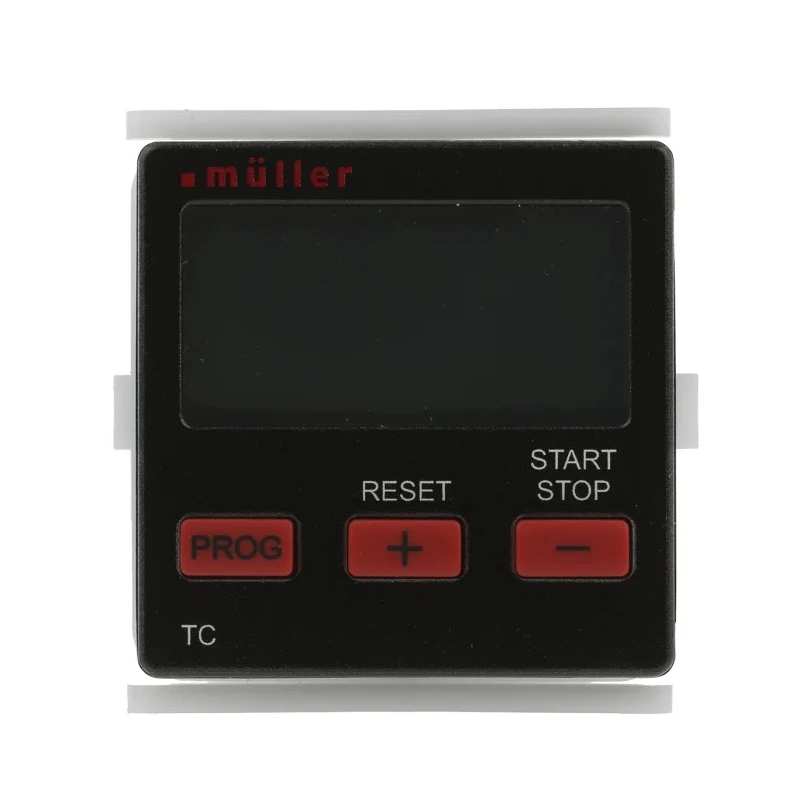 Muller Panel Mount Black Digital Timer, 230V AC, 50-60Hz, 9h 59m 59s Max, Plastic Case, DIN EN 60529 TC 14.21 230V 50-60HZ