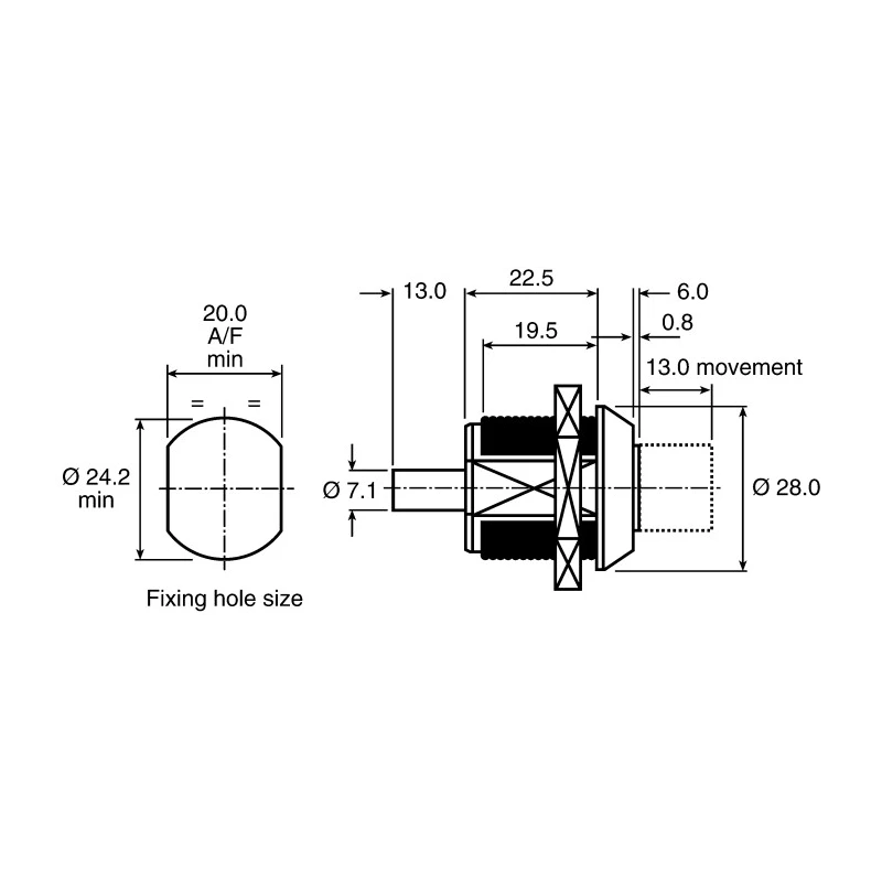 Euro-Locks a Lowe & Fletcher group Company Tumbler Lock 22.5 mm Panel-to-Tongue 24.2 x 20 mm Chrome Finish 4361-1400BA
