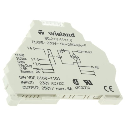 Wieland Flare Series Interface Relay DIN Rail Mount 230V AC Coil 6A SPDT Silver Alloy Contacts 80.010.4141.0