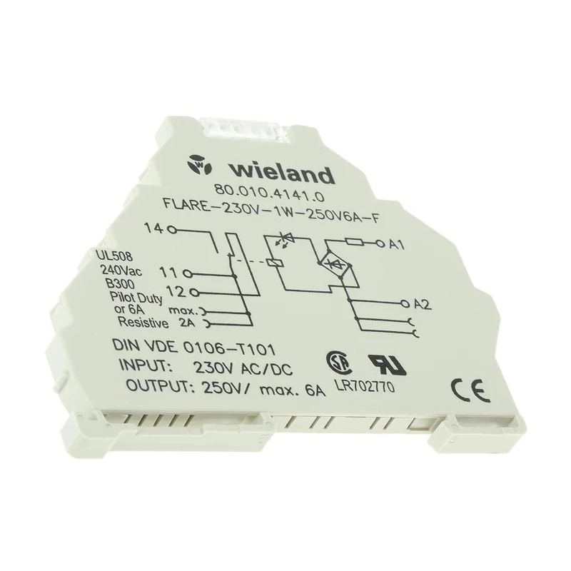 Wieland Flare Series Interface Relay DIN Rail Mount 230V AC Coil 6A SPDT Silver Alloy Contacts 80.010.4141.0