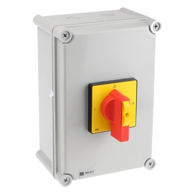 RS PRO 4-Pole DIN Rail Isolator Switch, IP65 Rated, 32A, 15 kW, 750V AC, Red Handle IP65
