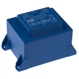 Block PCB Transformer 230 V ac Primary, 12 V ac 2 Output, Pin Mount, ENEC 10 (VDE), C-UL-US 16 VA VCM 25/2/12