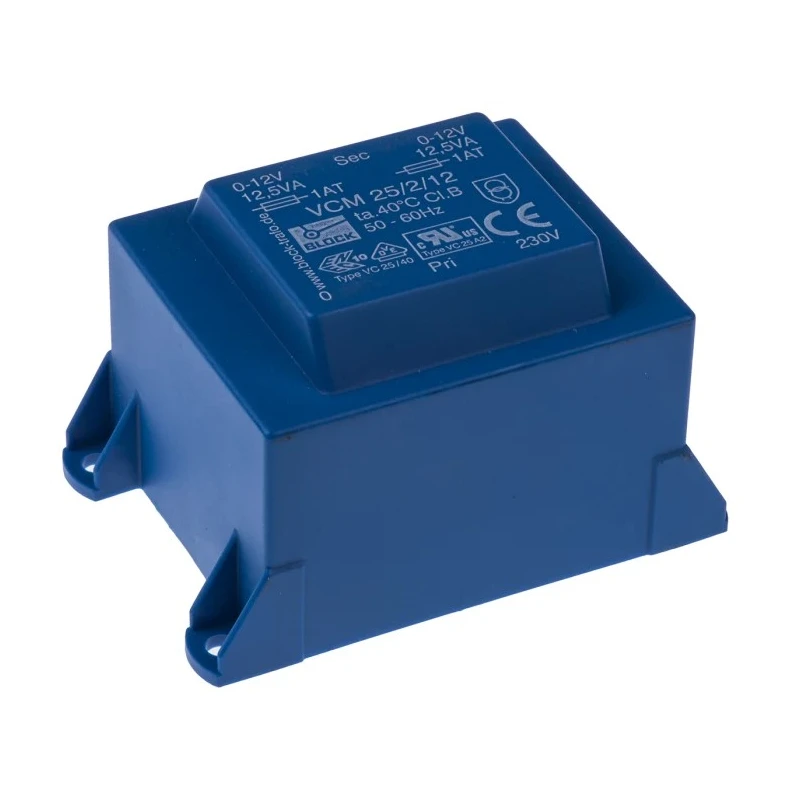 Block PCB Transformer 230 V ac Primary, 12 V ac 2 Output, Pin Mount, ENEC 10 (VDE), C-UL-US 16 VA VCM 25/2/12