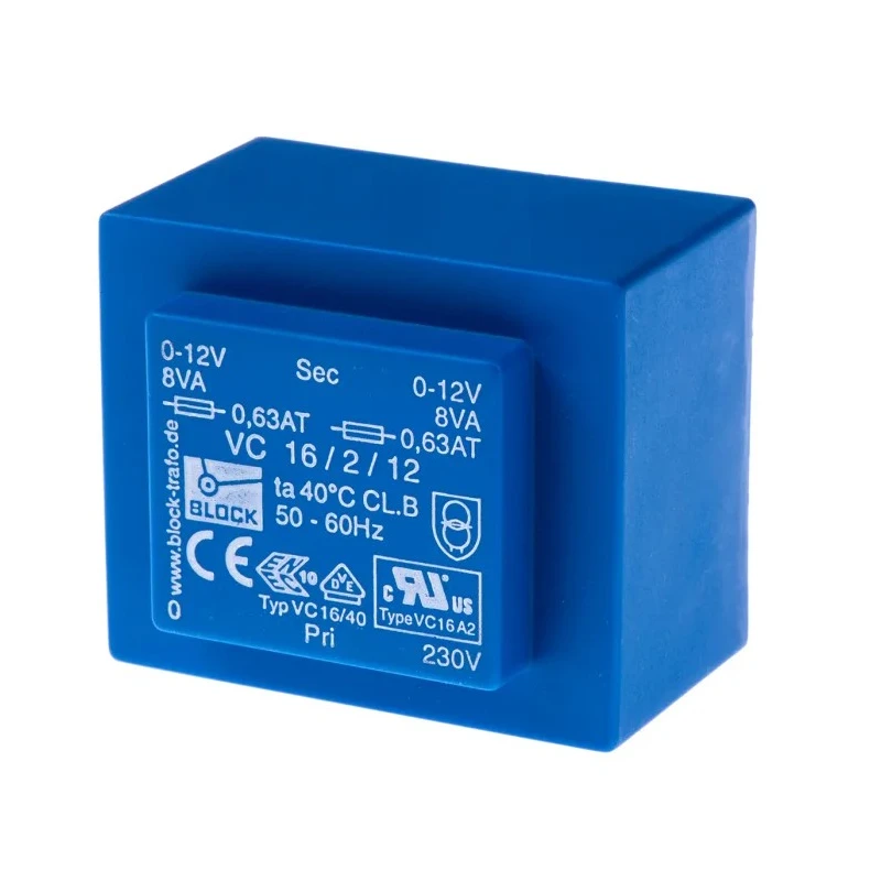 Block Pin Mount 16VA 2 x 12 V AC 230 V AC 2 Output PCB Transformer VC 16/2/12