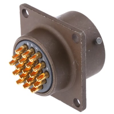 ITT Cannon MIL Spec Circular Connector Copper Alloy Straight 19 Way Box Mount 7.5A 600, 850V ac Shell Size 14 KPT02E14-19P