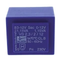 Block PCB Transformer 2 x 12 V AC 2 Output Pin, 230 V AC Primary, 2.3 VA Power, Pin Mount VB 2.3/2/12