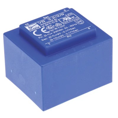 Block PCB Transformer 2 x 9 V AC 2 Output Pin, 3.2 VA, 230 V AC Primary, Short Circuit Proof VB 3.2/2/9