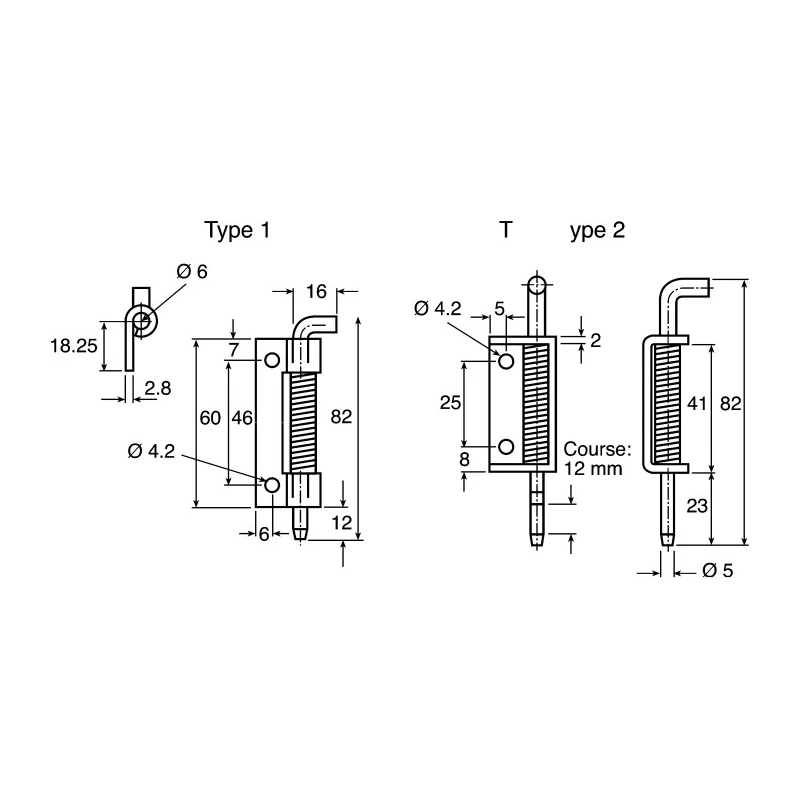 Pinet Raw 304 Stainless Steel Latch Hinge with Spring Loaded Pin, Bolt-On Fixing, 82 mm x 18.2 mm x 2.8 mm 12A3859