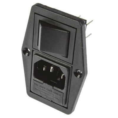 Bulgin C14 Straight Panel Mount IEC Connector 250V Female with 5 x 20 mm Fuse Size 10A BVB01/Z0000/10