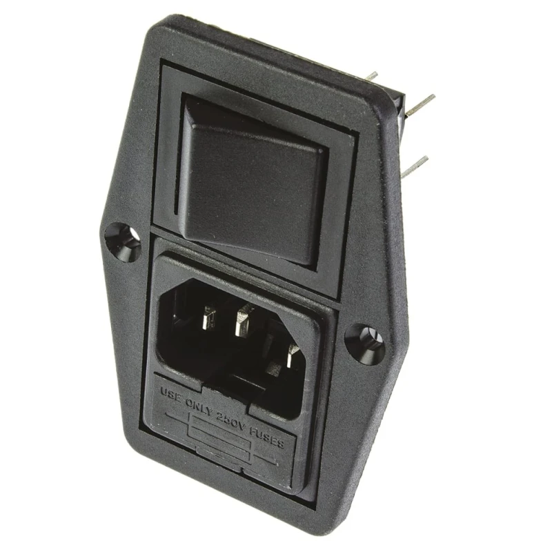 Bulgin C14 Straight Panel Mount IEC Connector 250V Female with 5 x 20 mm Fuse Size 10A BVB01/Z0000/10