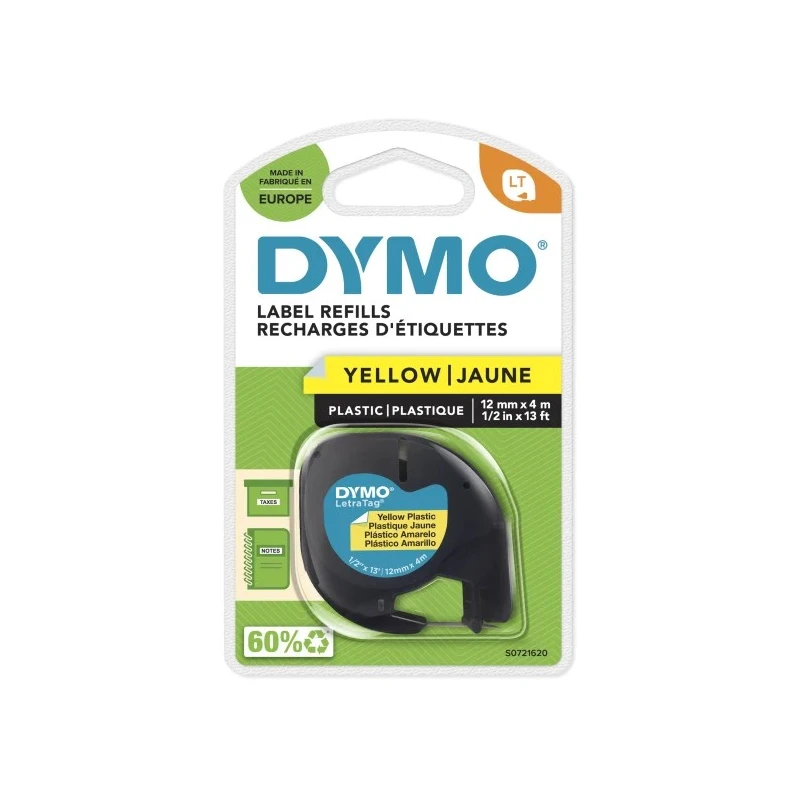 Dymo Black on Yellow Label Printer Tape 12 mm Width 4 m Length S0721620
