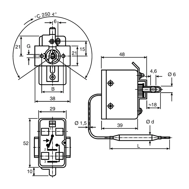 Jumo Capillary Thermostat 100 °C Max Automatic Reset 1 NO/1 NC 10 A Surface 603021/01-2-025-30-1000-40-10-00-00-000-00-6/000