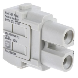 HARTING Heavy Duty Power Connector Module 40A 1kV Cable Mount Female 2 Contacts HAN Modular Series 09140022701