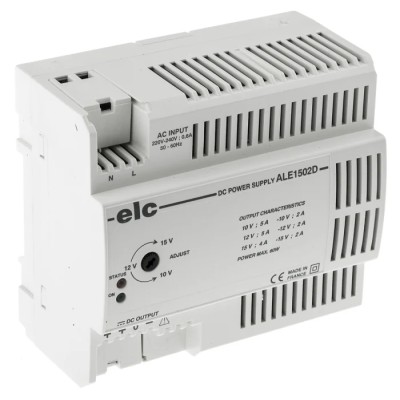 ELC ALE Switched Mode DIN Rail Power Supply 253V AC 15V DC 2A Output 60W ALE1502D