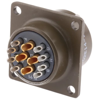 ITT Cannon MIL Spec Circular Connector Copper Alloy Straight 12 Way Box Mount Female, 22A, 850V, Bayonet KPT02E14-12S