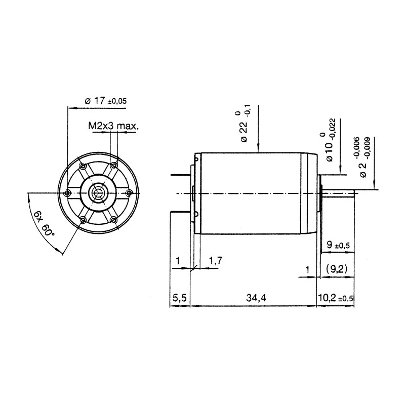 Portescap Low Inertia Type Servo DC Motor 12V dc 4.5W 7600rpm 8.48mNm Torque 2mm Shaft Diameter 22V28-213E.201