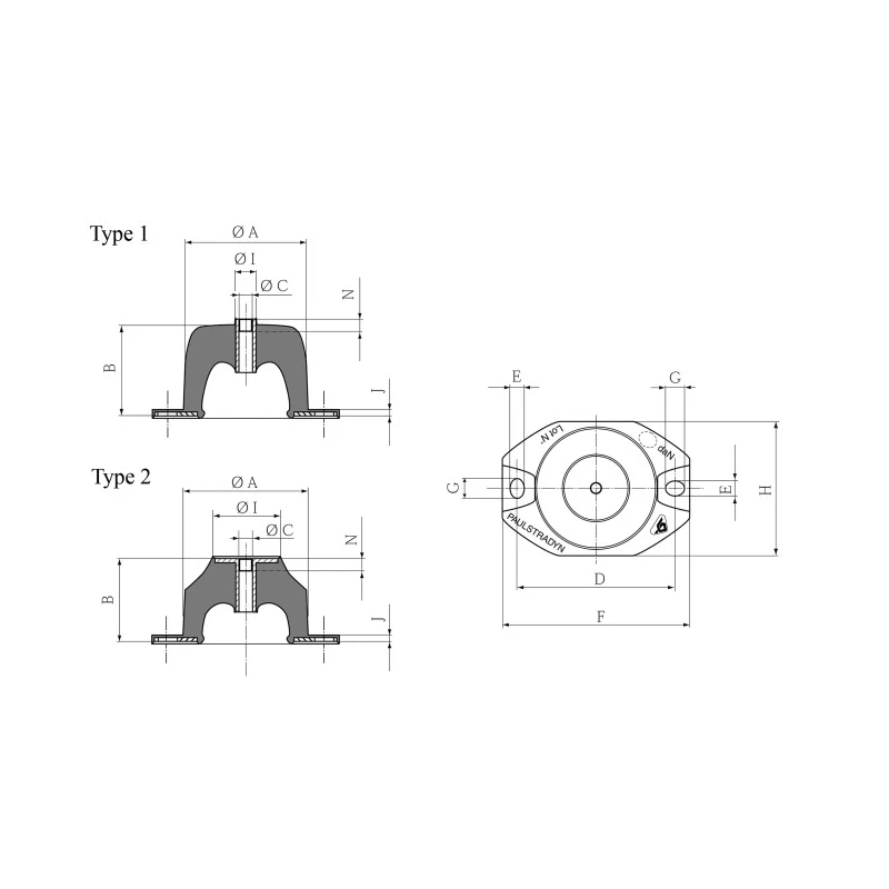 Paulstra Hutchinson Cylindrical M10 Anti-Vibration Mount Female Buffer Foot with 1350 daN Compression Load 70 mm OD 533710