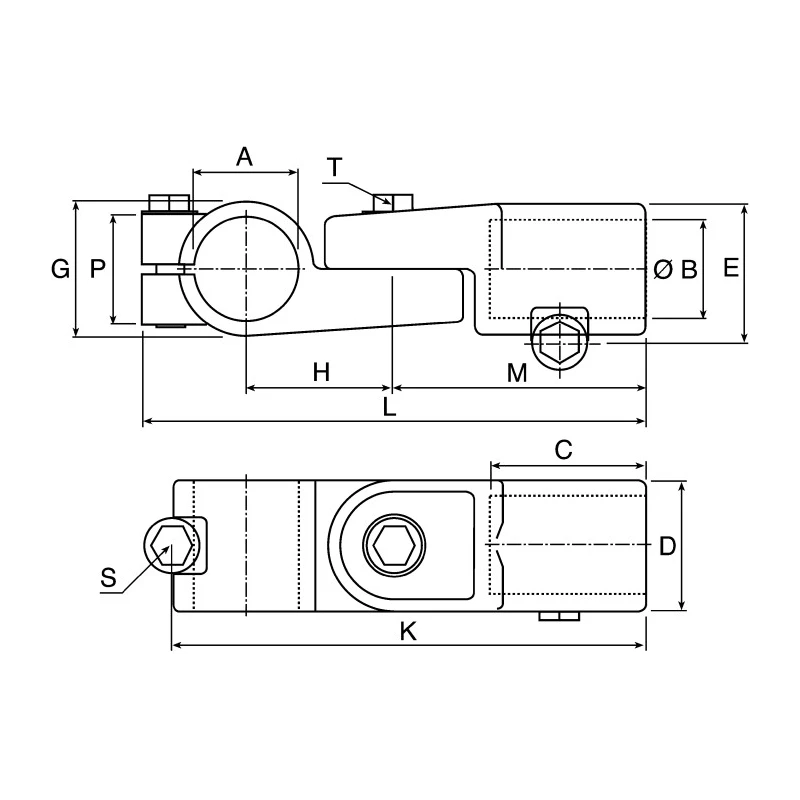 Rose+Krieger M10 Hinge Clamp Connecting Component for Strut Profile 40 mm Groove Size 56 mm Round Tube Size 184000010200