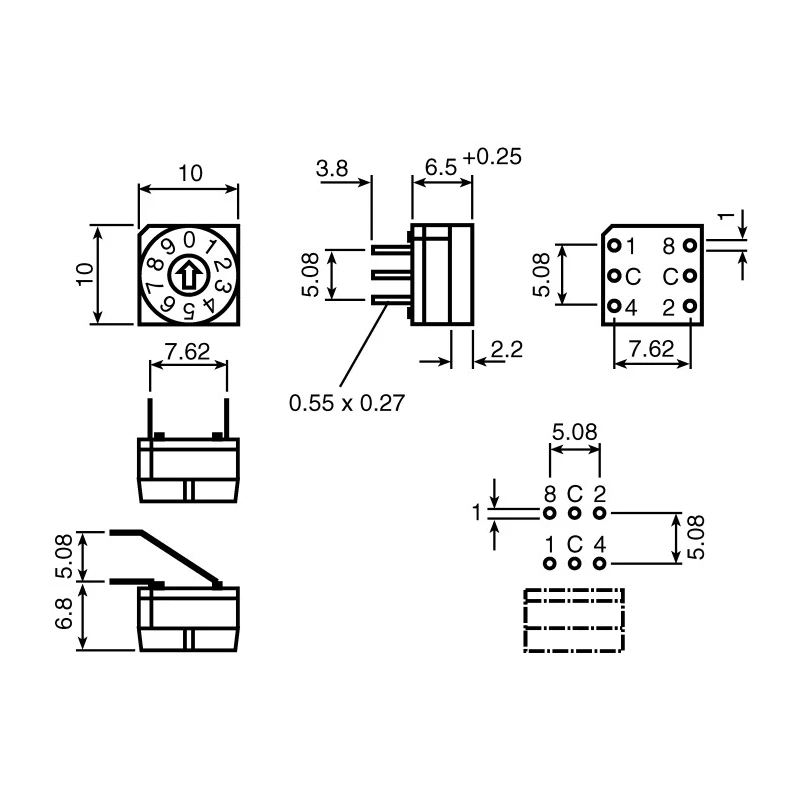 Hartmann Spindle Rotary Coded DIP Switch Through Hole Solder PT65301