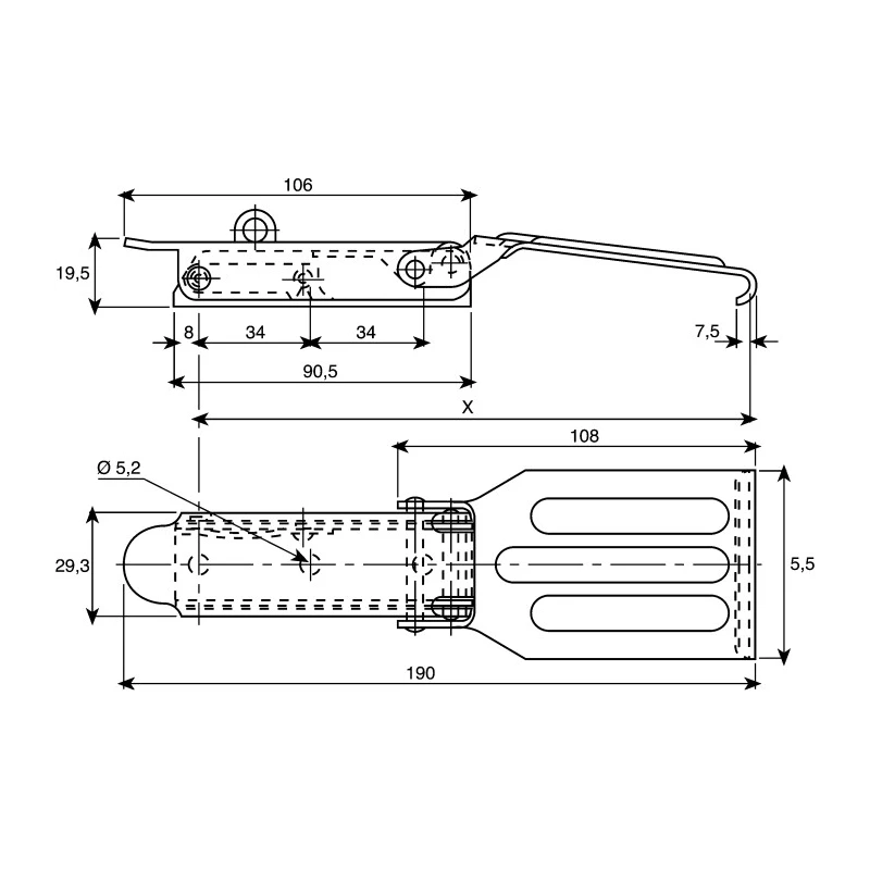 Savigny Stainless Steel Lockable Spring Loaded Toggle Latch 190mm Length 5.5mm Width 20mm Depth 40093 IB