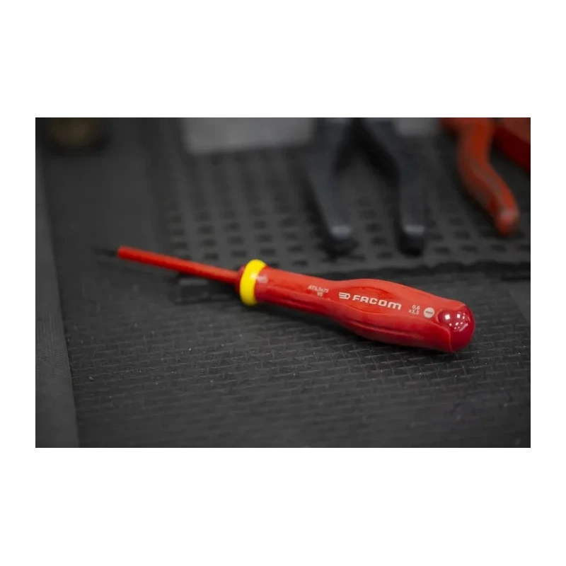 Facom Insulated Screwdriver with 75 mm Blade, VDE/1000V Approved, 179mm Overall AT3.5X75VE