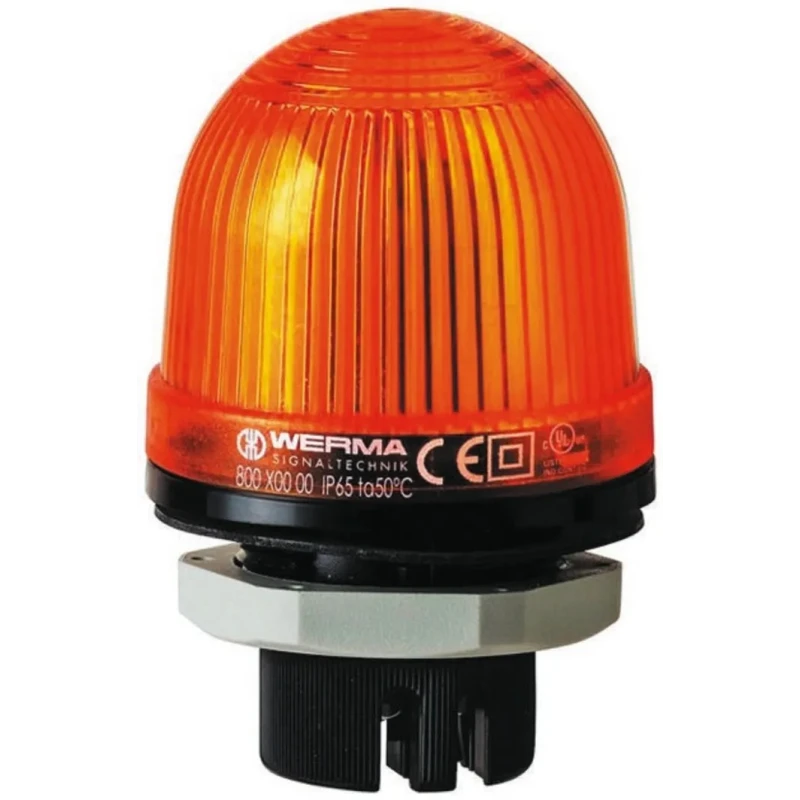 Werma EM 801 Series Yellow Beacon 24V AC Steady Panel Mount LED Bulb IP65 801.300.68