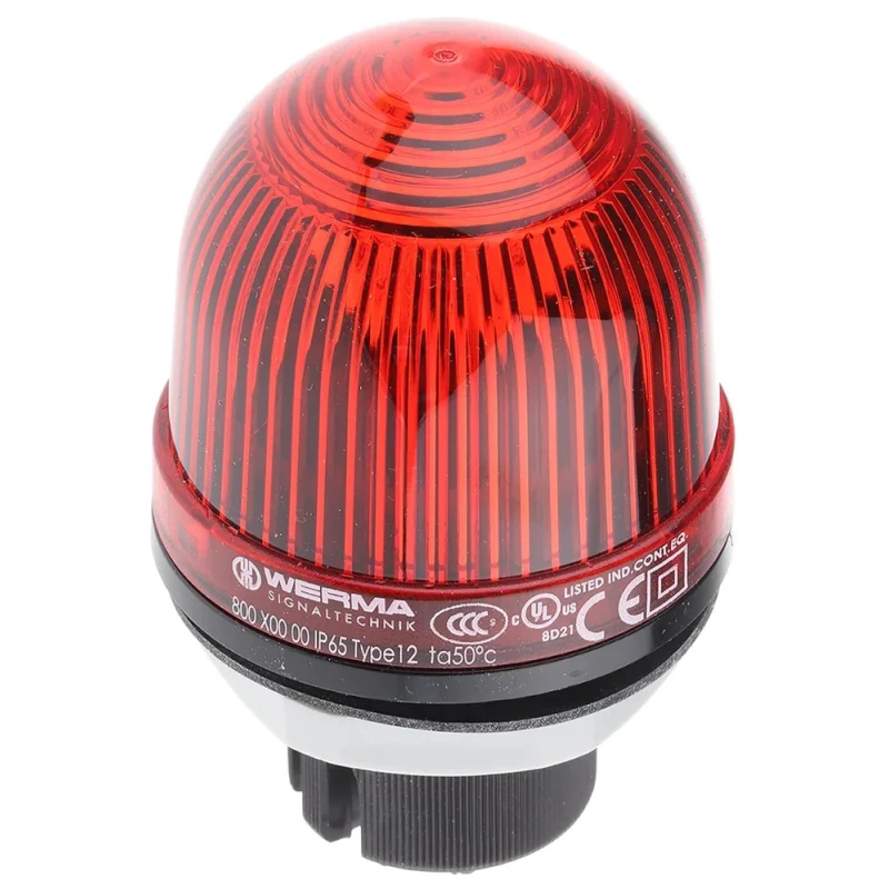 Werma EM 800 Series Red Beacon 24V AC/DC Steady Panel Mount Incandescent Bulb IP65 