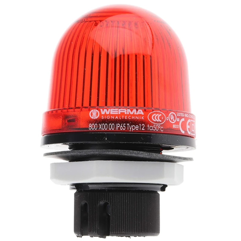 Werma EM 800 Series Red Beacon 24V AC/DC Steady Panel Mount Incandescent Bulb IP65 