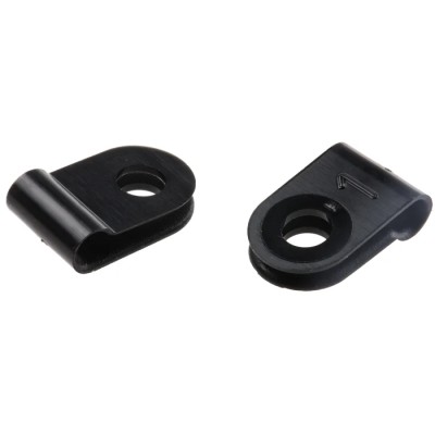HellermannTyton Black Polyamide P-Clip 3.2 mm ID, 10 mm Width, Mounting Hole 4.2 mm, Halogen-Free 211-60000 H1P-PA66HS-BK