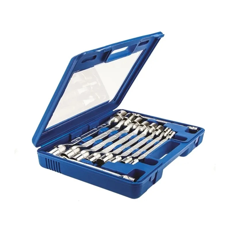 RS PRO 10-Piece Flex Head Box Wrench Set 8 to 27 mm Chrome Vanadium Steel 388-3735