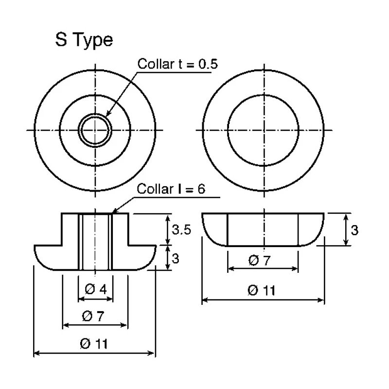 Taica Anti-Vibration Mount with 0.75 kg Compression, 3 mm Bore, 11 mm Outside Diameter S