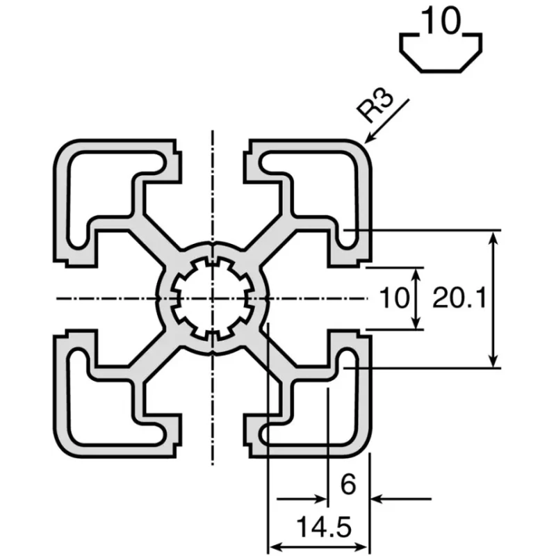 Bosch Rexroth Silver Aluminium Strut Profile 45 x 45 mm 10 mm Groove, 2 m Length, Series MGE 13.2 3842992402/2000