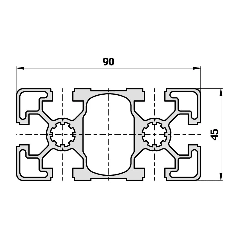 Bosch Rexroth Silver Aluminium Strut Profile 45 x 90 mm 10 mm Groove, 3 m Length, Series MGE 13.2 3842992432/3000