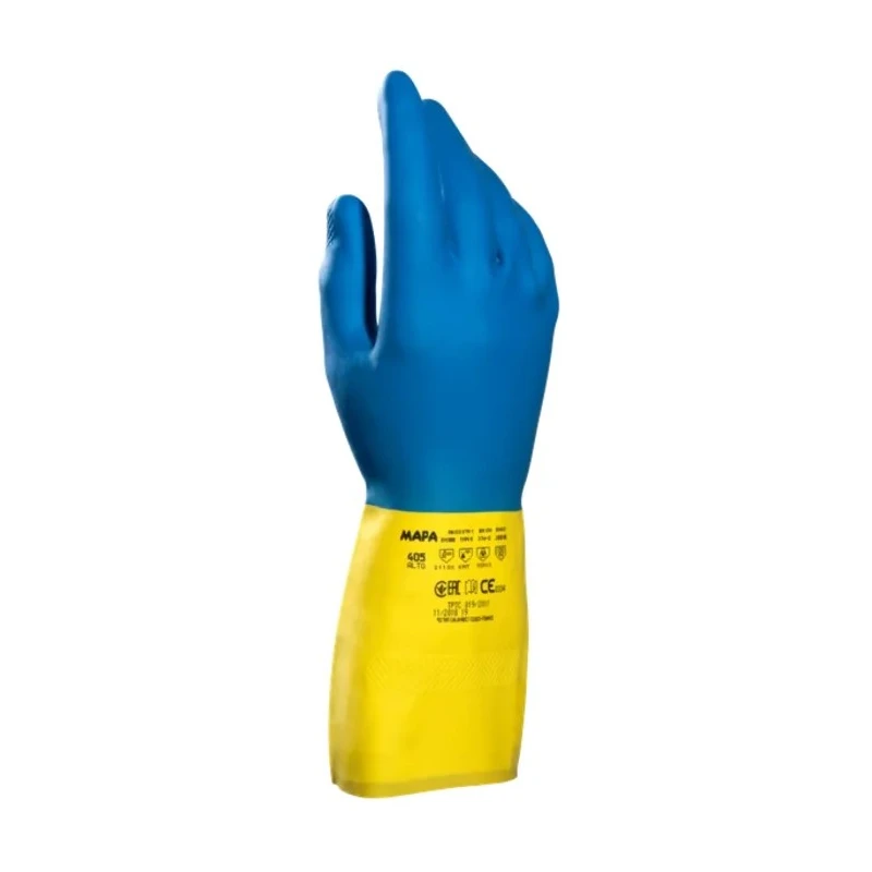 Mapa Duomix Blue Latex Work Gloves Size 9.5 Uncoated Chemical Resistant 40 Gloves 405