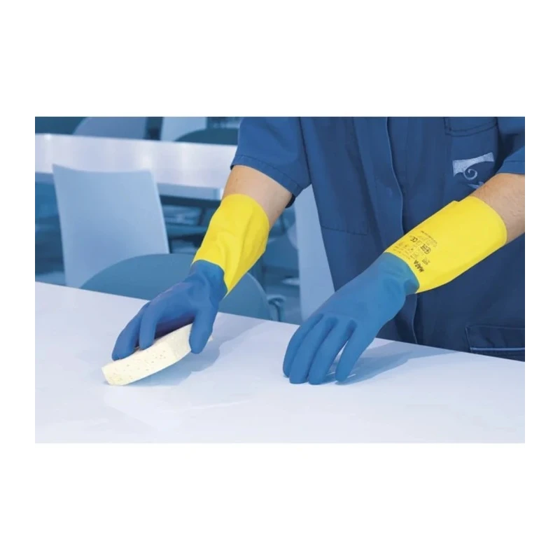 Mapa Duomix Blue Latex Work Gloves Size 9.5 Uncoated Chemical Resistant 40 Gloves 405
