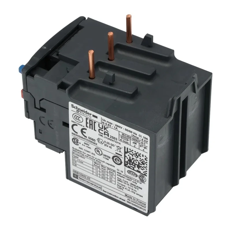 Schneider Electric LRD Overload Relay 1 NO/1 NC 0.63A 1 A F.L.C 1A Contact Rating 370W 3 Pole LRD05