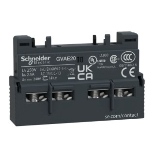 Schneider Electric Auxiliary Contact, 2 Contact, 2 NO, Front Mount, 2.5 A, 240 V AC, 60 V DC GVAE20
