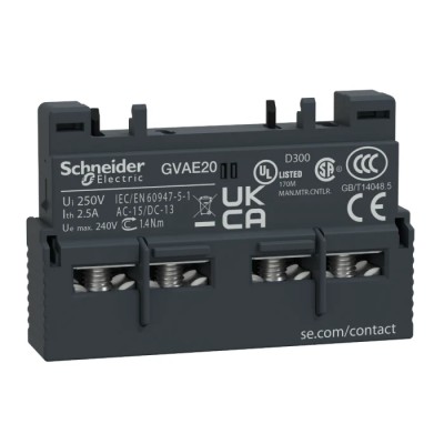 Schneider Electric Auxiliary Contact, 2 Contact, 2 NO, Front Mount, 2.5 A, 240 V AC, 60 V DC GVAE20