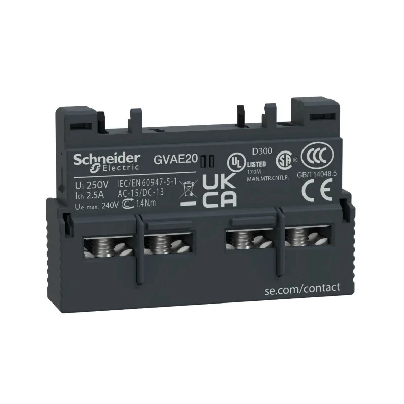 Schneider Electric Auxiliary Contact, 2 Contact, 2 NO, Front Mount, 2.5 A, 240 V AC, 60 V DC GVAE20