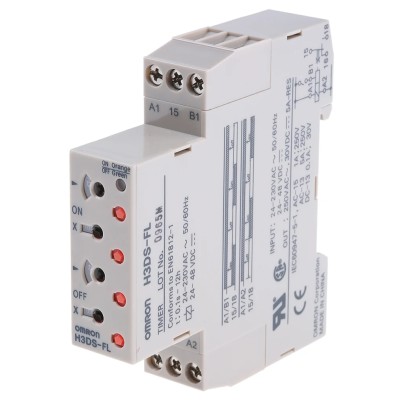 Omron Multifunction DIN Rail Timer Relay, 1-Contact, 48 V dc 230V ac, 0.1 s to 12 h H3DS